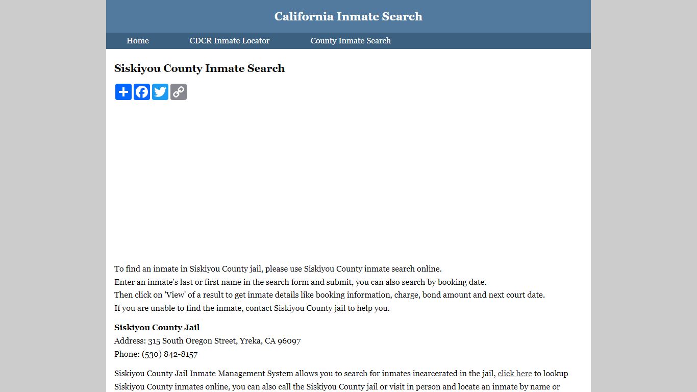 Siskiyou County Inmate Search
