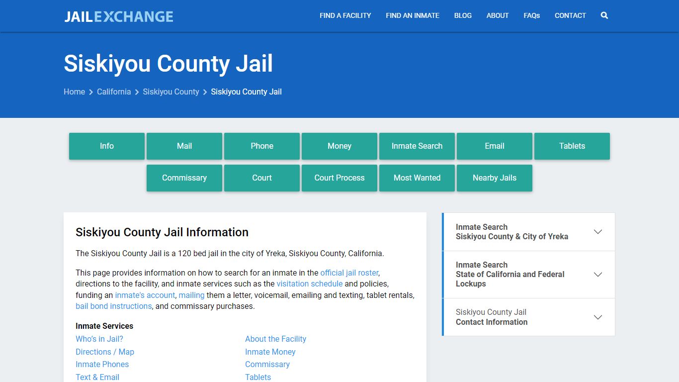 Siskiyou County Jail, CA Inmate Search, Information